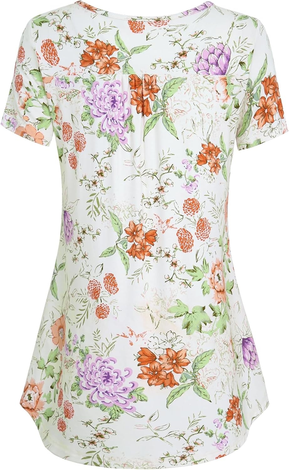 image:imageBAISHENGGT Womens V Neck Henley Tunic for Leggings Short Sleeve FlowyBlooming Flowers Print