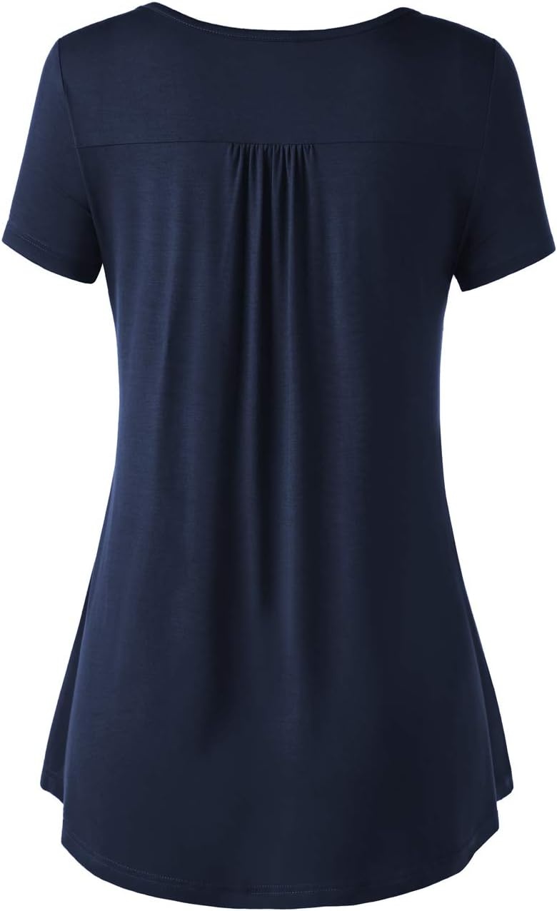image:imageBAISHENGGT Womens V Neck Henley Tunic for Leggings Short Sleeve FlowyNavy Blue