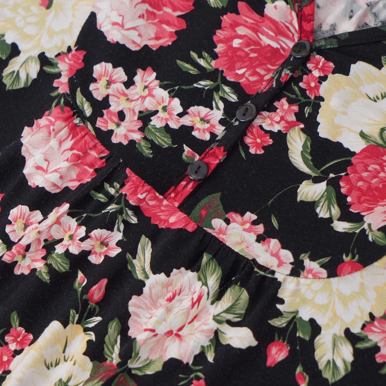image:imageBAISHENGGT Womens V Neck Henley Tunic for Leggings Short Sleeve FlowyPeony Print
