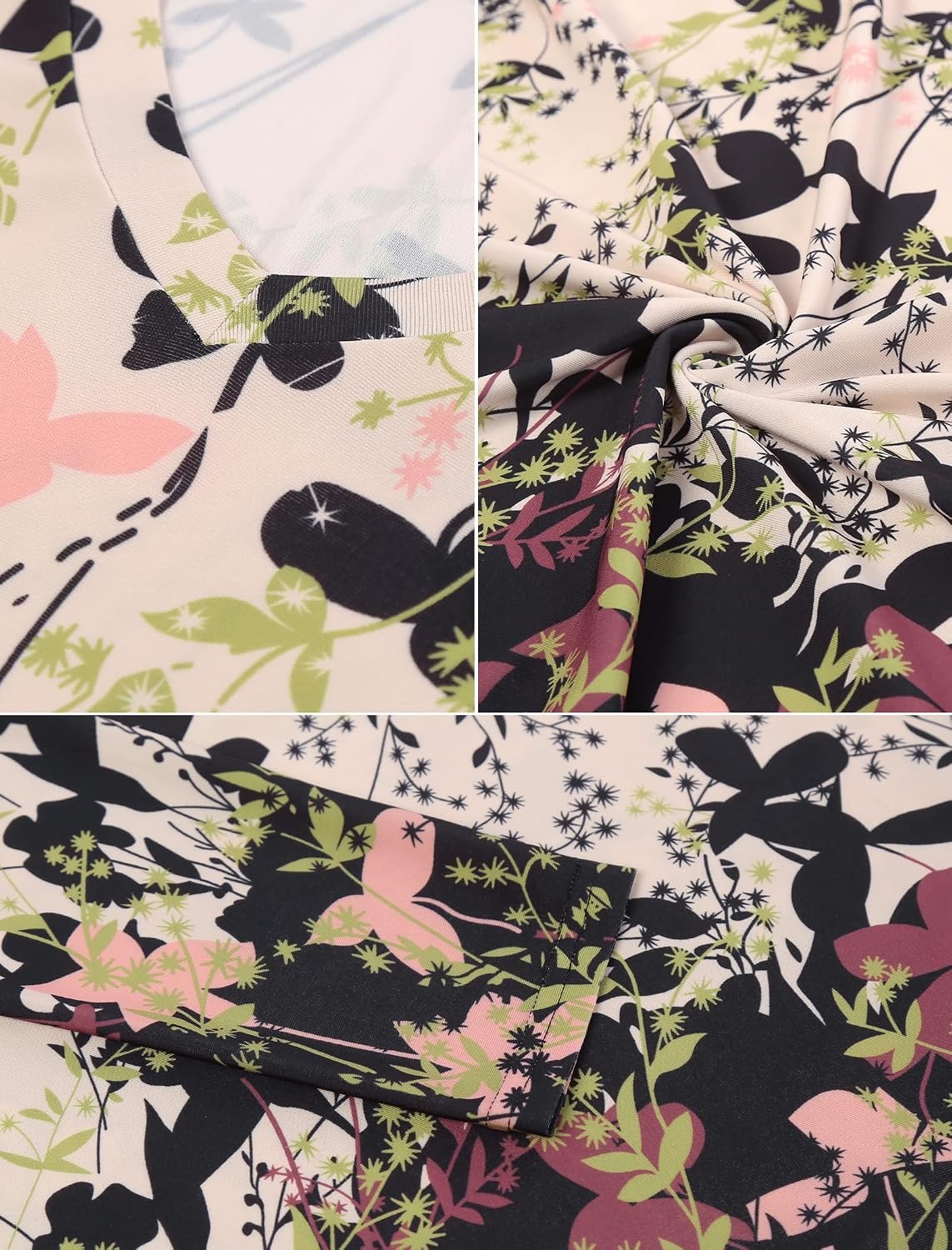 image:imageBAISHENGGT Womens VNeck Tunic for Leggings Fit and Flare Long SleeveAprioct Floral