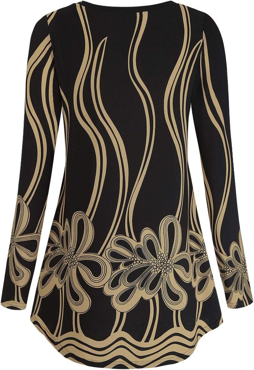 image:imageBAISHENGGT Womens VNeck Tunic for Leggings Fit and Flare Long SleeveBlack Yellow Lines