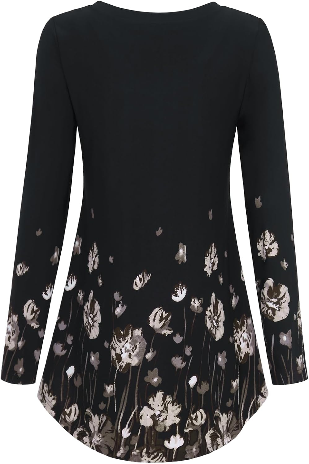 image:imageBAISHENGGT Womens VNeck Tunic for Leggings Fit and Flare Long SleeveBlack Floral