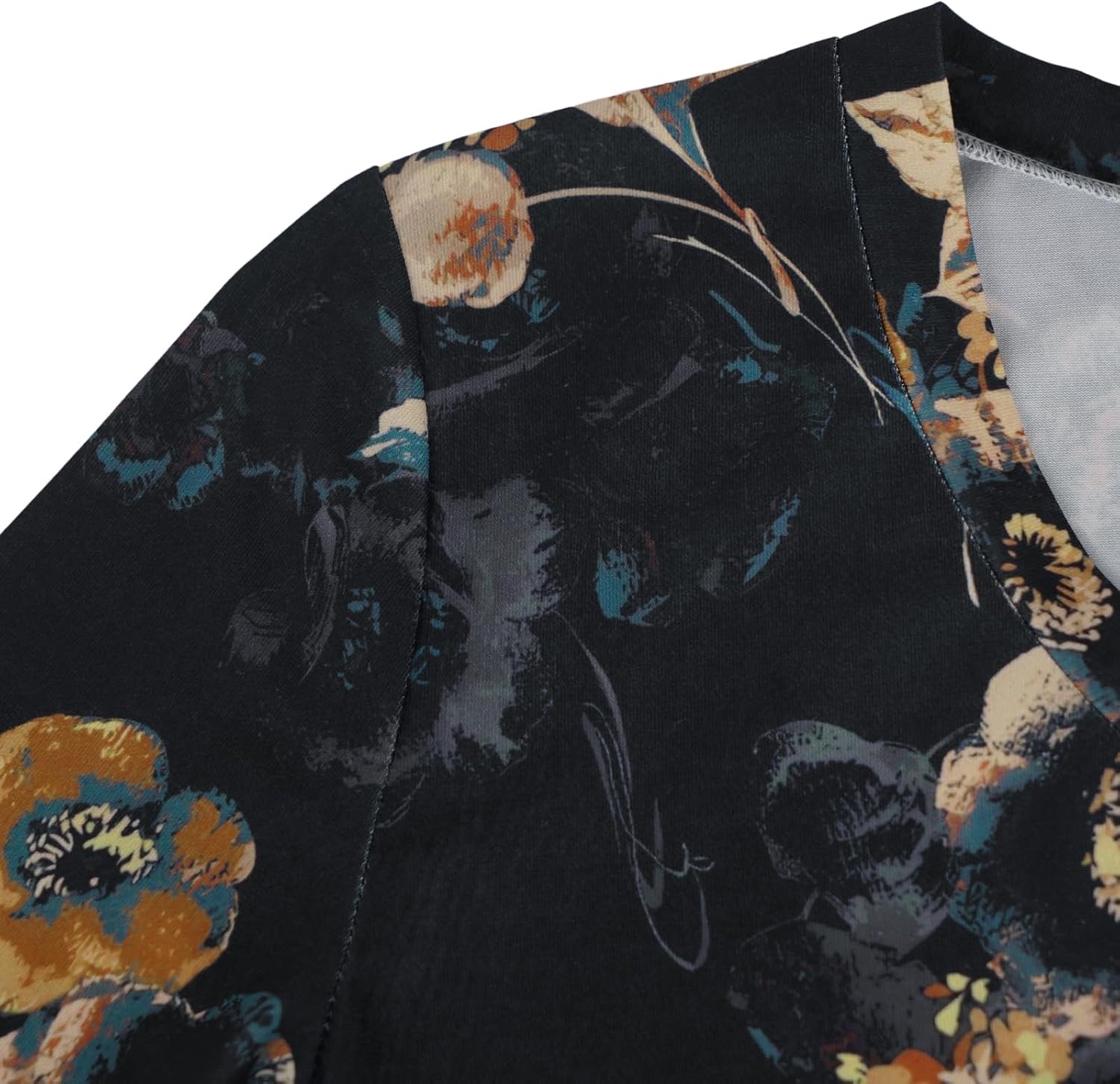 image:imageBAISHENGGT Womens VNeck Tunic for Leggings Fit and Flare Long SleeveGold Floral