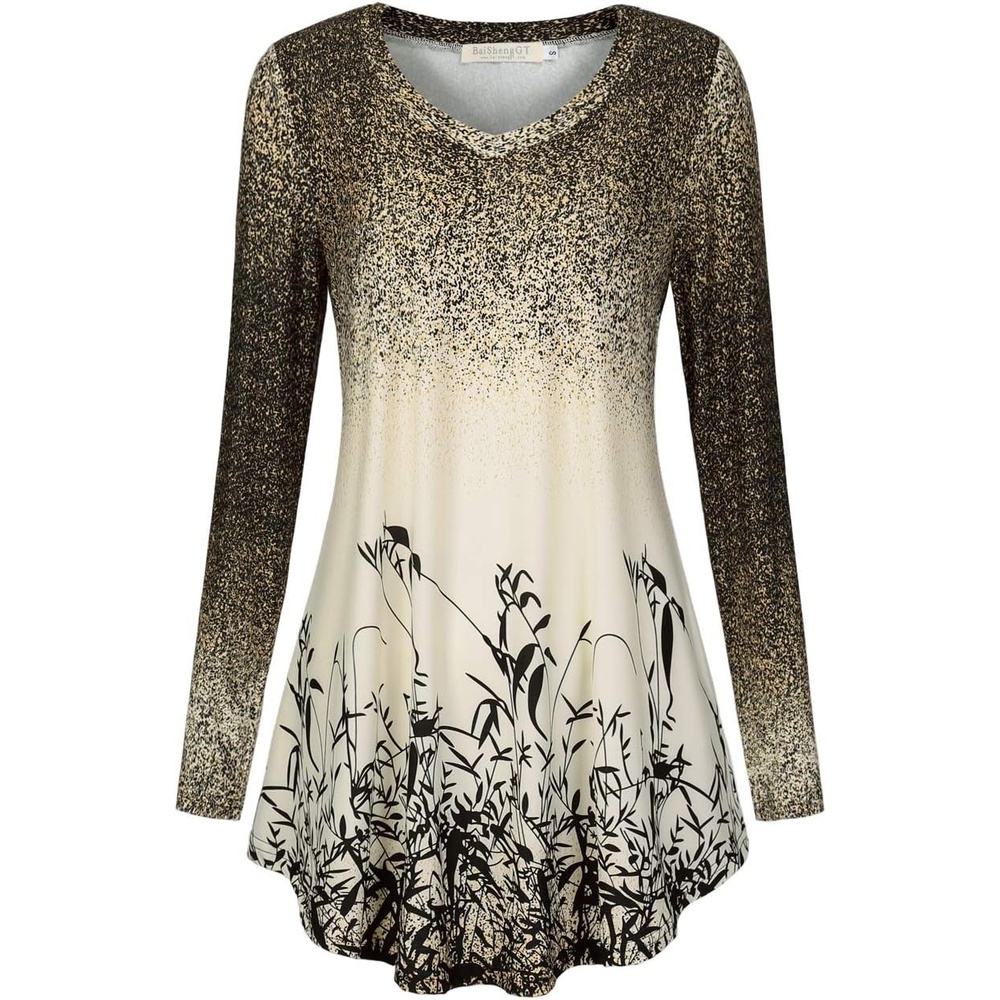 image:imageBAISHENGGT Womens VNeck Tunic for Leggings Fit and Flare Long SleeveGradient