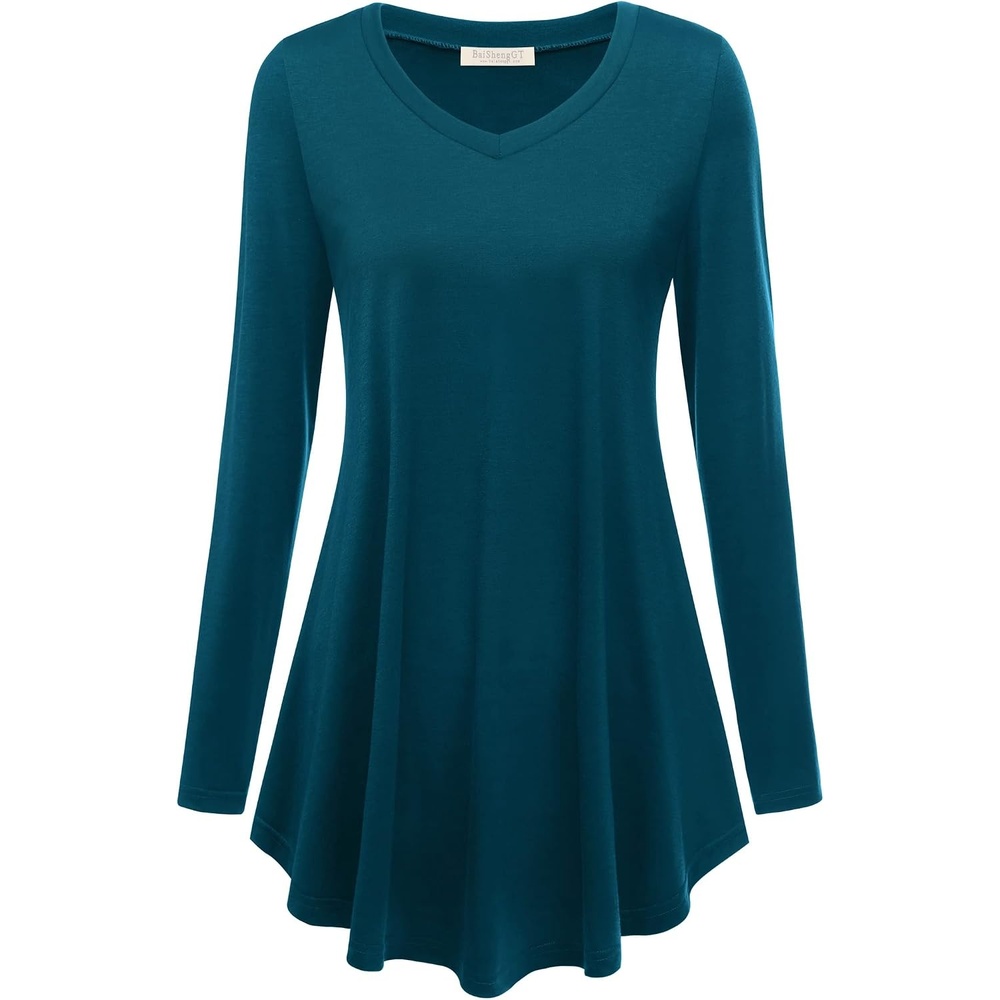 image:imageBAISHENGGT Womens VNeck Tunic for Leggings Fit and Flare Long SleeveTeal