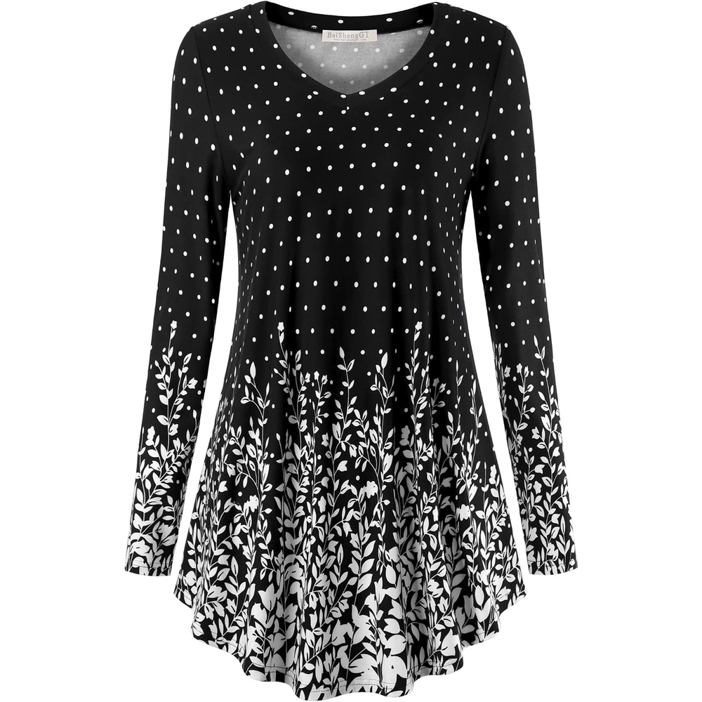 image:imageBAISHENGGT Womens VNeck Tunic for Leggings Fit and Flare Long SleeveXmas Snow