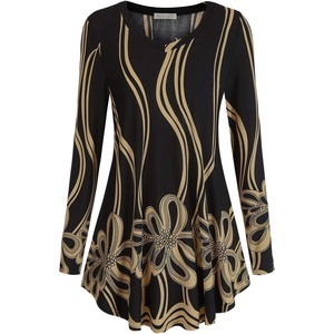 BAISHENGGT Women’s V-Neck Tunic for Leggings, Fit and Flare Long Sleeve(Black – Yellow Lines)