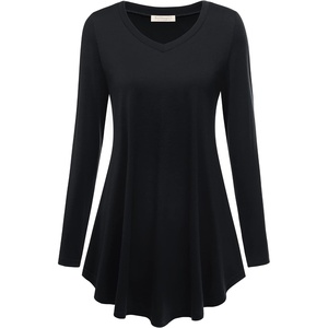 BAISHENGGT Women’s V-Neck Tunic for Leggings, Fit and Flare Long Sleeve(Black)