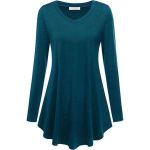 BAISHENGGT Women’s V-Neck Tunic for Leggings, Fit and Flare Long Sleeve(Teal)