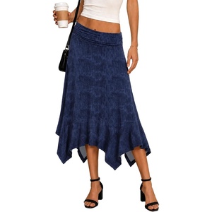BAISHENGGT Women’s Flowy A-Line Midi Skirt, Asymmetrical Hem Casual(Denim Print)